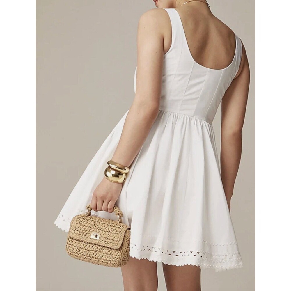 J Crew Fit and Flare Mini Dress with Rickrack Trim in White Size 10 - Picture 2 of 10
